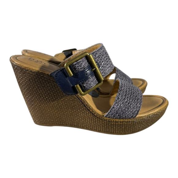 B.O.C By Born Shoes - Born On Concept Women’s Wedge Espadrille Blue Brown Size 9 Sandals